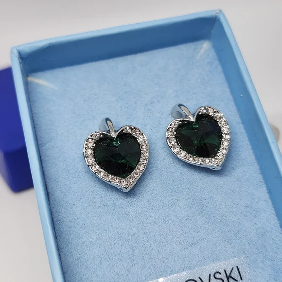 Swarovski Elements Emerald Green Heart Crystal Earrings - Picture 3 of 7